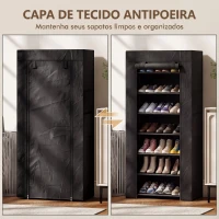 HOMCOM Sapateira de 7 Níveis em Aço com Capa em Tecido Não Tecido, 2 Bolsos, para 14-21 Pares, Preto(m-6)