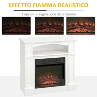 HOMCOM Camino Elettrico con Effetto Fiamma LED Regolabile 1800 W, Telecomando, Timer e Ripiano Integrato, Bianco(m-4)