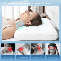 HOMCOM Pernă din spumă de memorie cu revenire rapidă, husă detașabilă și lavabilă, 60x40x10 cm, alb crem(m-6)