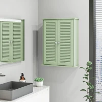HOMCOM Armoire murale de salle de bain, meuble de rangement suspendu avec 2 portes persiennes et étagère réglable, vert(m-15)