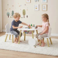 AIYAPLAY Mesa Infantil com 2 Cadeiras e Saco de Rede Tema Nuvem para Crianças dos 3 aos 6 Anos Creche Sala de Aula Branco(m-2)