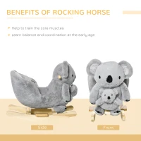 HOMCOM Kids Toddler Rocking Horse Plush Ride On Koala Rocker Wooden Base Seat Safety Belt w/ Gloved Doll Toy for 18-36 Months Grey(m-6)