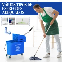 HOMCOM Balde de Esfregona com Rodas 20 L Balde com Escorredor e Asa de Transporte para Uso Doméstico e Comercial Azul(m-7)