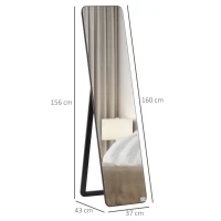 HOMCOM Specchio da Terra e da Parete con Struttura in Legno e Supporto Pieghevole, 37x43x156cm, Nero(m-3)