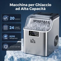HOMCOM Macchina del Ghiaccio Autopulente da 24 Cubetti ogni 14-18 Minuti con Display LCD, in Acciaio Inox, 25.2x36x37.1 cm(m-4)