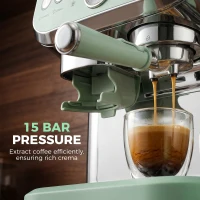HOMCOM 15 Bar Coffee Machine, with Adjustable Grind, Steamer and Accessories - Light Green(m-7)