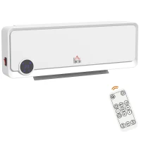 HOMCOM Wall Downflow Heater 2 Heat and Fan 1000W/2000W, Electric Space Heater with Timer Remote Oscillating, for Bedroom Home Office, White(m-1)