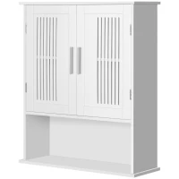 kleankin Armário de Parede Casa de Banho com Armazenamento 2 Portas em Ripas Prateleira Ajustável e Compartimento 60x20x70 cm Branco(m-10)