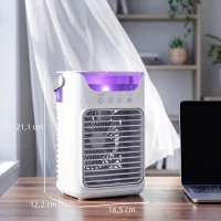 HOMCOM Rafraîchisseurs d'air par évaporation, ventilateur, 3 vitesses, 2 modes brumisation, éclairage LED RGB 7 LED, blanc(m-3)