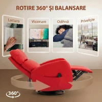 HOMCOM Fotoliu Masaj Reclinabil Cu Încălzire, Gireabil Din Piele PU Cu Suport Pentru Picioare și Telecomandă, Roșu(m-6)