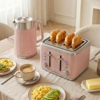 HOMCOM Electric Stainless Steel Kettle and Toaster Set, 3000W 1.7L UK Strix Thermostat Fast Boil Kettle Pink(m-10)