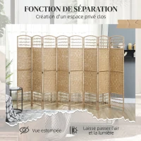 HOMCOM Paravent intérieur en bois séparateur de pièce cloison pliable 8 panneaux 320 x 170 cm bois naturel(m-7)