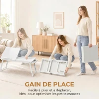 HOMCOM Table de lit pliable et réglable, plateau de lit pour ordinateur portable en bambou plateau inclinable 83,5x33x34cm blanc(m-6)