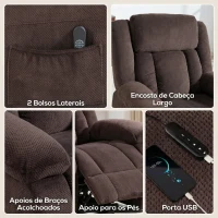 HOMCOM Poltrona Relax Reclinável Elétrica Elevatória com Porta USB Controlo Remoto Assento Largo Apoio para os Pés Castanho(m-6)