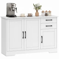 HOMCOM Sideboard mit 2 Schubladen, modernem Aufbewahrungsschrank, verstellbarem Einlegeboden und 3 Türen, Weiß(m-12)