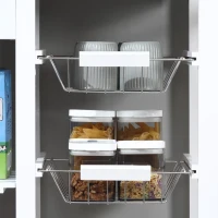 HOMCOM Carrello da Cucina con Ruote, Mobile da Cucina Salvaspazio in Legno Massiccio: 3 Cassetti, 3 Cestelli, 2 Portaspezie, 2 Ripiani, 92x37x82 cm(m-8)