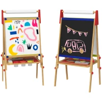 AIYAPLAY 3-in-1 Kindermalstaffelei, Kreidetafel, Whiteboard, Papierrolle, inklusive Zubehör, Kiefernholz, verstellbar(m-12)