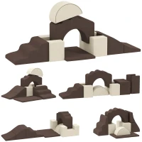 AIYAPLAY 7 Piece Kids Soft Play Set with Detachable Cover, Baby Indoor Climb and Crawl Foam Toys for Toddlers, Brown(m-1)