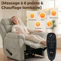 HOMCOM Fauteuil Inclinable de Massage et Chauffage, Fauteuil de Relaxation, Appuie-tête Réglable Poches Latérales, Crème(m-4)