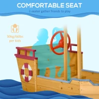 Outsunny Sand Pit, Kids Wooden Sandbox Pirate Ship, Sandboat Play Station with Canopy Shade, Storage Bench and Bottom Liner for Outdoor Garden(m-5)