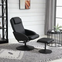 HOMCOM Fotoliu Reclinabil Relax cu Taburet pentru Picioare Asortat și Tapițerie din Piele Sintetică, Negru(m-7)