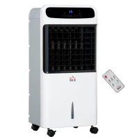 HOMCOM Climatizador Humidificador Refrigerador de Ar com Rodas Depósito de 12L Controlo Remoto 3 Modos de Velocidade Temporizador 12h e Ecrã LED Tátil 38x35x81cm Branco(m-12)