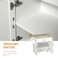 HOMCOM Masă bucătărie multi-spațiu 1 sertar 1 dulap 2 uși cu raft reglabil suport prosoape și raft sticle/conimente - MDF alb(m-5)