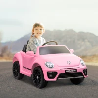AIYAPLAY Carro Elétrico para Crianças Carro Elétrico Infantil Volkswagen Beetle com Bateria 12V Faróis Buzina e Música 97x56,5x46 cm Rosa(m-10)