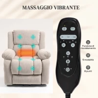 HOMCOM Poltrona Alzapersona Massaggiante e Reclinabile con 2 Tasche e Telecomando, 93x104x105 cm, Beige(m-5)
