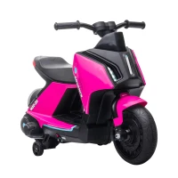 HOMCOM 6V Kids Electric Motorbike Ride On Toy w/ Music LED Lights Training Wheels for Girls Boy 2-4 Years Pink(m-10)