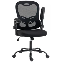HOMCOM Chaise Bureau Ergonomique, Fauteuil de Bureau Maille, Accoudoirs Relevables, Hauteur Réglable, Fonction Bascule, Noir(m-17)