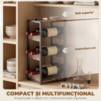 HOMCOM Suport pentru Sticle, Rafturi Ondulate, Picioare Reglabile, Maro Rustic, Negru(m-4)