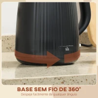 HOMCOM Fervedor Elétrico 1,7L 2200W com Filtro Antical Removível Desligamento Automático Base Giratória 360° Preto(m-6)