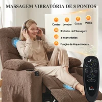 HOMCOM Cadeirão Relax Reclinável Elétrico com Calor Lombar, Massagem Vibratória, Motor Silencioso, Função Memória, Bolsos e USB, Castanho(m-5)