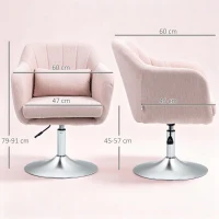 HOMCOM Fotoliu de living perne lombare înălțime reglabilă pivotant 360° picior cromat metal roz(m-3)