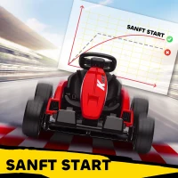 AIYAPLAY 24V Elektrisches Go-Kart, Drift-Modus, verstellbarer Sitz, 5-Punkt-Sicherheitsgurt, Musikfunktion, 6-12 Jahre Rot(m-8)