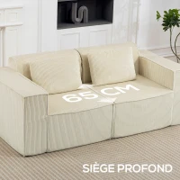 HOMCOM Canapé 3 places en velours côtelé, canapé rembourré, larges accoudoirs, 2 coussins, pas de montage, 202x90x76cm, beige(m-5)