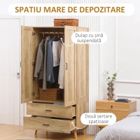 HOMCOM Armadio 2 Ante a Battente con 2 Cassetti e Asta Appendiabiti, 80x54x180 cm, Legno(m-4)