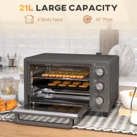 HOMCOM 21L Mini Countertop Oven, 100°C-230°C Adjustable Temp - Grey(m-4)