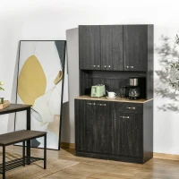 HOMCOM Armário de Cozinha Aparador de Sala de Jantar com 1 Gaveta 6 Portas e Prateleiras Ajustáveis Estilo Moderno 101x39x180 cm Preto e Madeira(m-10)