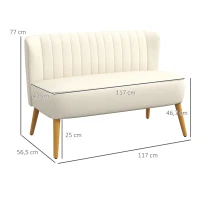 HOMCOM Canapé 2 places, canapé de salon en tissu aspect lin, assise rembourrée et pieds en bois d'hévéa, 117x56,5x77cm, crème(m-3)
