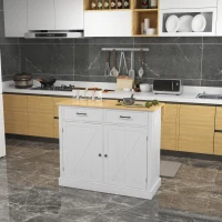 HOMCOM Ilha de Cozinha com Bancada de Madeira Dobrável 2 Portas 2 Gavetas Prateleira Ajustável e 4 Rodas 10x60x90,5 cm Branco e Madeira(m-10)