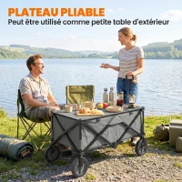 Outsunny Chariot de jardin pliable bâche amovible poignée télescopique inclinaison réglable 5 sacs 108 x 55 x 93 cm gris foncé(m-7)
