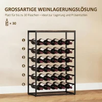 HOMCOM Weinregal für 30 Flaschen freistehendes Flaschenregal aus Metall für Keller Lagerraum 59 x 30 x 88,5 cm Rustikal-Braun(m-4)