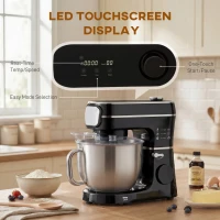 HOMCOM Stand Mixer, 6L 1400W Tilt-Head Food Mixer with 11 Speeds, Pulse & Fermentation Function, LED Display, Black(m-4)
