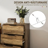 HOMCOM Comodă cu 3 sertare, sistem anti-răsturnare, cu mânere negre, din lemn și metal, 62x35x82 cm, maro închis(m-6)
