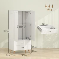 HOMCOM Armoire chambre penderie 2 portes à fermeture douce, 2 tiroirs et barre de suspension, 80x54x180cm, blanc(m-3)