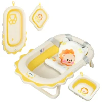 AIYAPLAY Vaschetta Bagnetto Pieghevole per Neonati con Cuscinetto e Lavabo, in Plastica Antiscivolo, 80.5x55x20 cm, Giallo(m-1)
