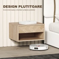HOMCOM Set de 2 noptiere suspendate moderne cu sertar și spațiu deschis, 37x32x21 cm, lemn natural(m-5)