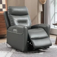HOMCOM Power Lift Recliner Chair for Elderly, Overstuffed Faux Leather Riser and Reclining Chair with USB A+C Ports, Recliner Armchair for Living Room, Charcoal Grey(m-10)